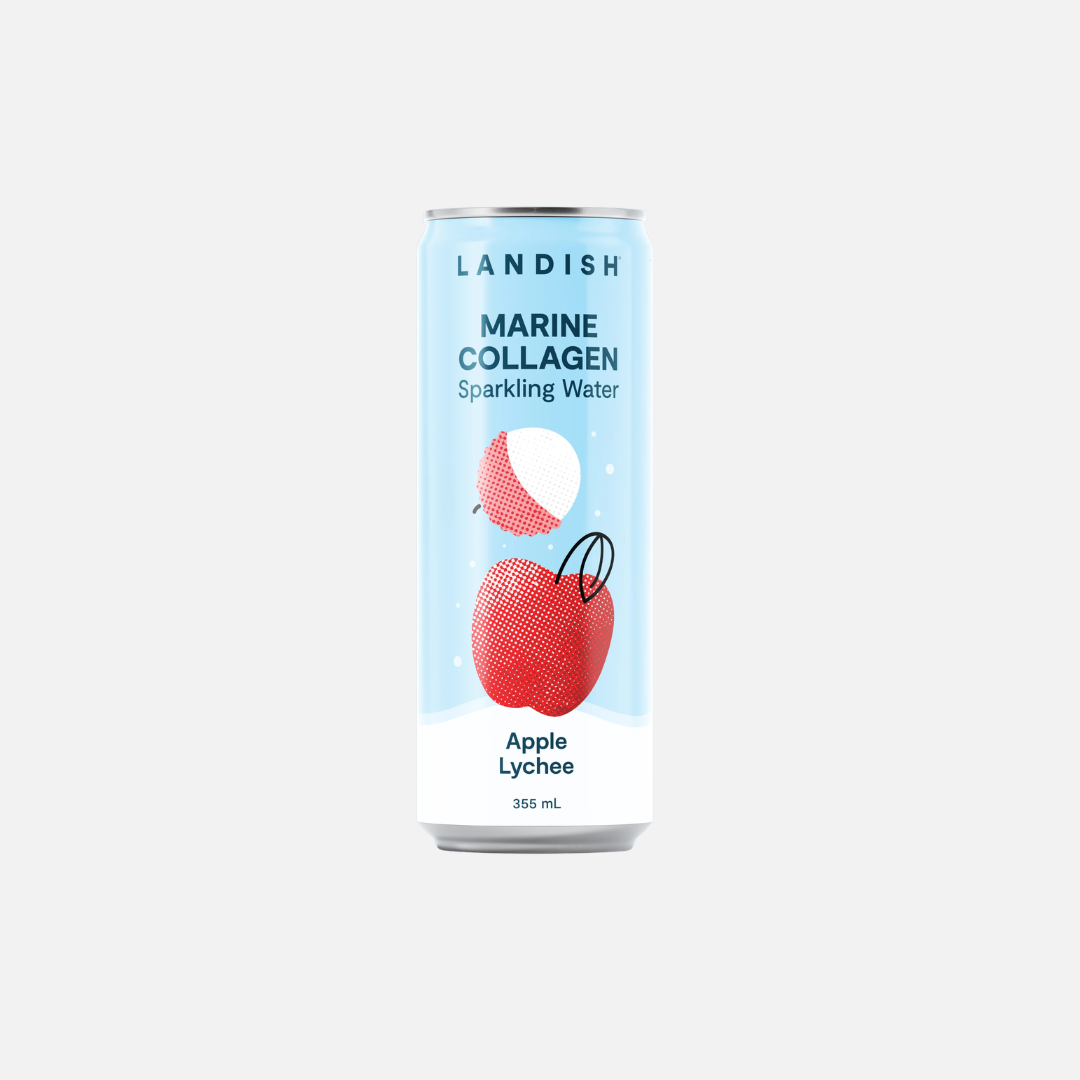 Eau pétillante au collagène marin Landish saveur Pomme Litchi, sans sucre, paquet de 6 canettes