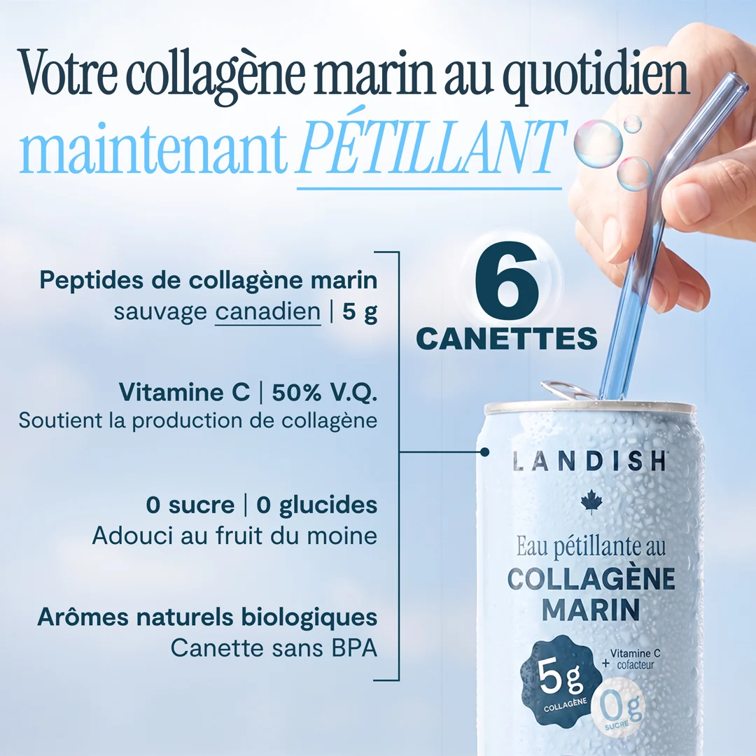 LANDISH Eau Pétillante et Collagène Marin (6 unités) - Pomme Litchi