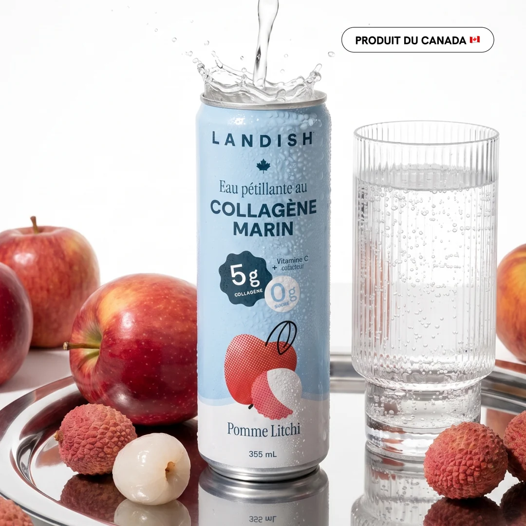 LANDISH Eau Pétillante et Collagène Marin (6 unités) - Pomme Litchi